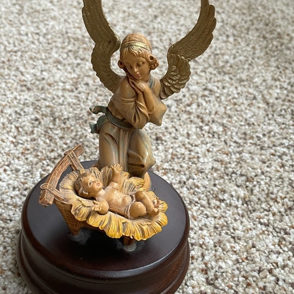 Genuine Made In Italy Wood Decoration Fontanini Figures Musical Angel With Baby - Picture 8 of 9